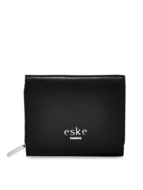 

Eske Women Black Solid Leather Two Fold Wallet