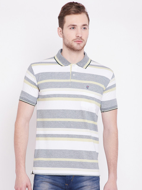

Duke Men Green Striped Polo Collar T-shirt