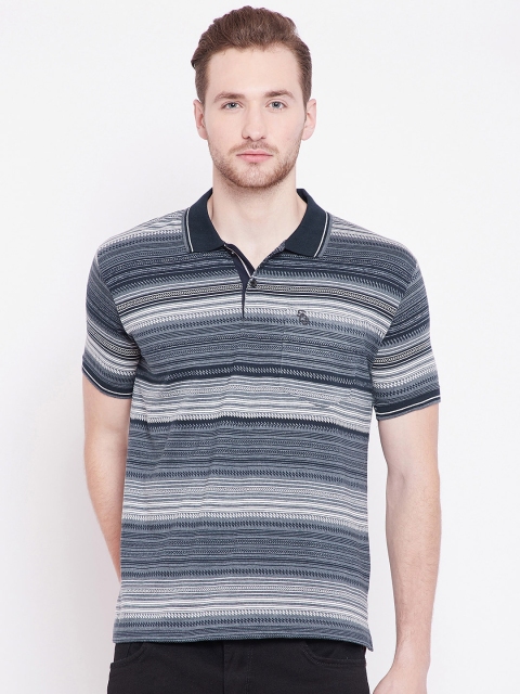 

Duke Men Blue Striped Polo Collar T-shirt