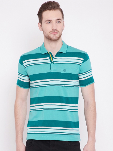 

Duke Men Sea Green Striped Polo Collar Sim Fit T-shirt