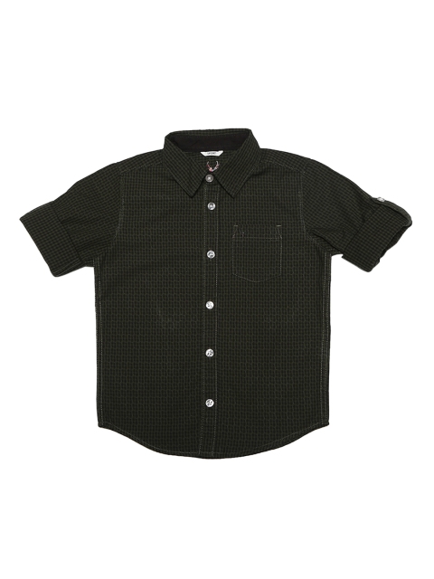 Allen Solly Junior Boys Black & Green Regular Fit Checked Casual Shirt