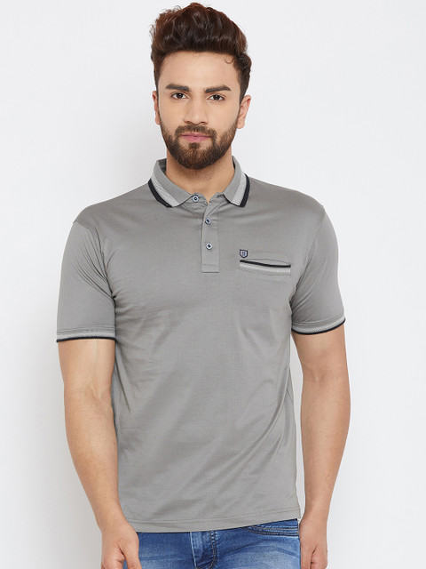 

Duke Men Grey Solid Polo Collar Sim Fit T-shirt