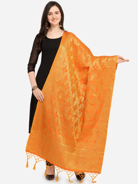 

Satrani Orange Woven Design Dupatta