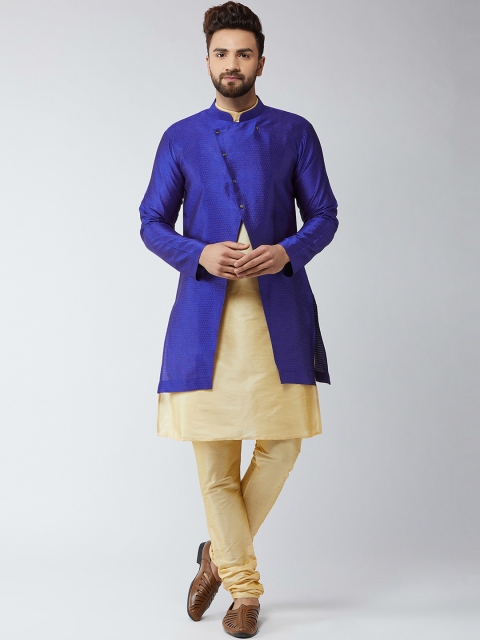 

SOJANYA Men Beige & Blue Self Design Kurta with Churidar
