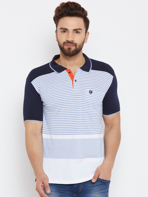 

Duke Men Navy Blue Striped Polo Collar Slim Fit T-shirt