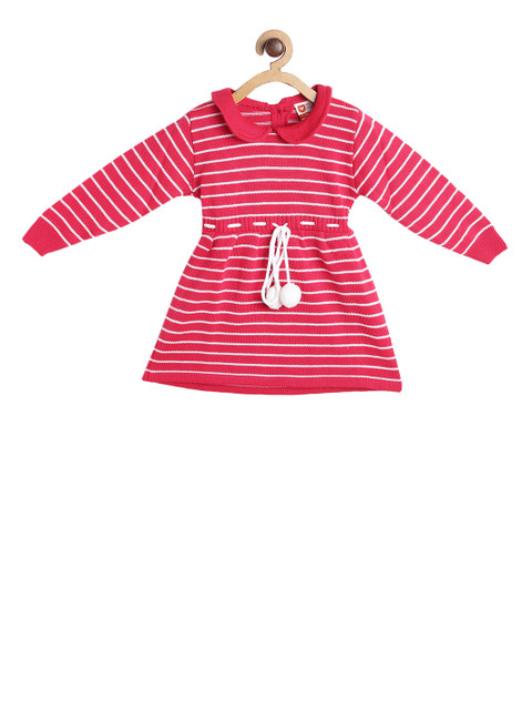 

612 league Girls Pink & White Striped Fit and Flare Dress