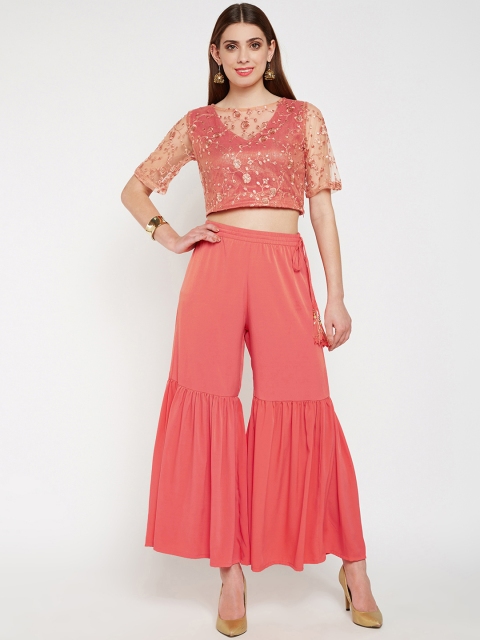 

studio rasa Women Coral Embellished Top with Palazzos