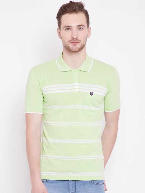 

Duke Men Green Striped Polo Collar Sim Fit T-shirt