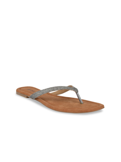 

SOLES Women Silver-Toned Woven Design Open Toe Flats