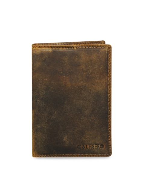 

CALFNERO Unisex Khaki Solid Leather Passport Holder