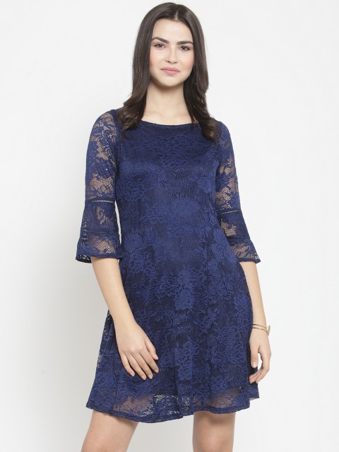 

Latin Quarters Women Navy Blue Lace Fit and Flare Dress