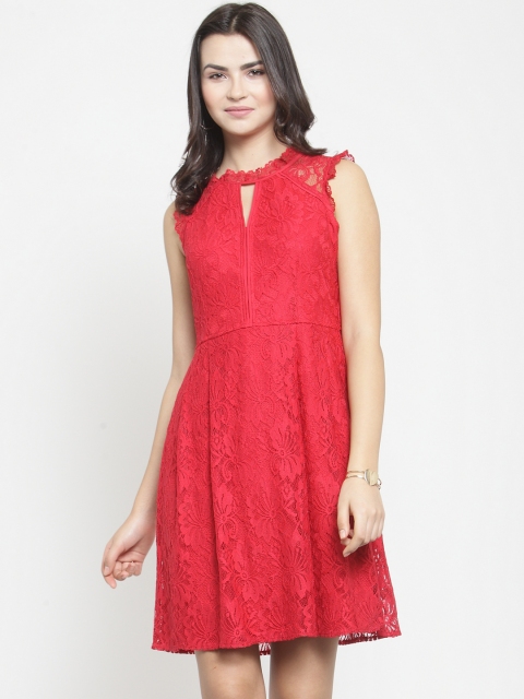 

Latin Quarters Women Red Self Design Fit and Flare Dress
