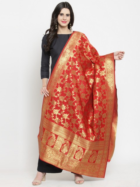 

mf Red Woven Design Dupatta