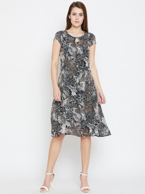 

AASK Women Black Printed A-Line Dress