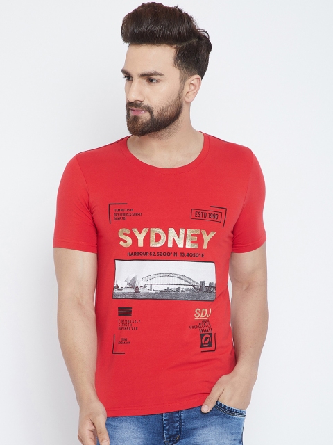 

Duke Men Red Printed Round Neck T-shirt