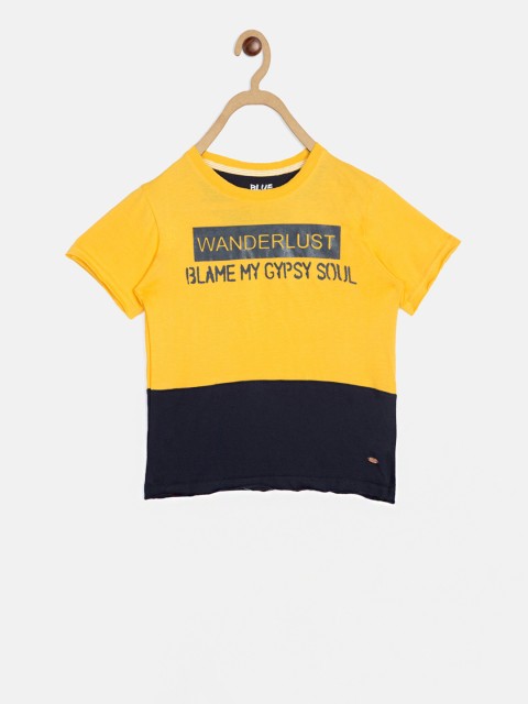 

Blue Giraffe Boys Yellow Printed Round Neck T-shirt