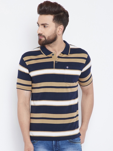 

Duke Men Blue Striped Polo Collar T-shirt