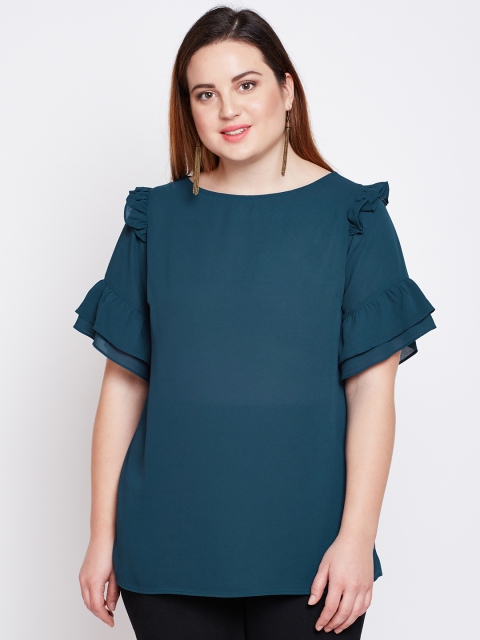 NuBella Plus Size Women Teal Green Solid A-Line Top