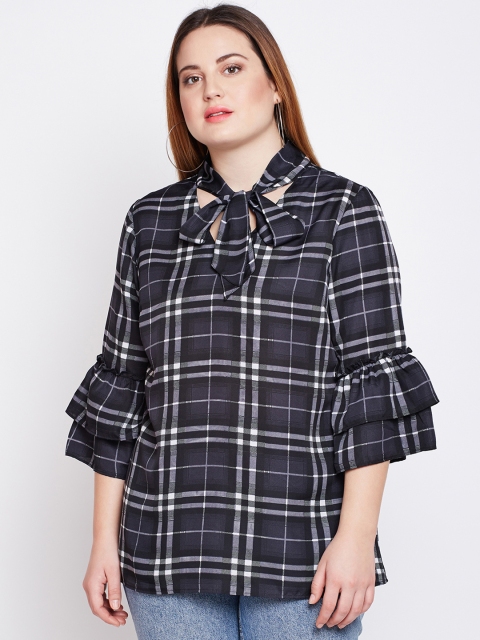 

NuBella Plus Size Women Black White Checked A-Line Top
