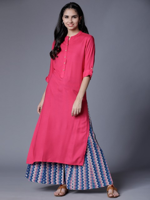 

Folklore Women Pink Solid Straight Kurta