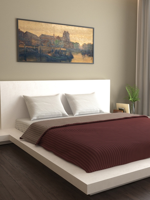 MARK HOME Taupe & Brown Striped AC Room 210 GSM Double Bed Dohar