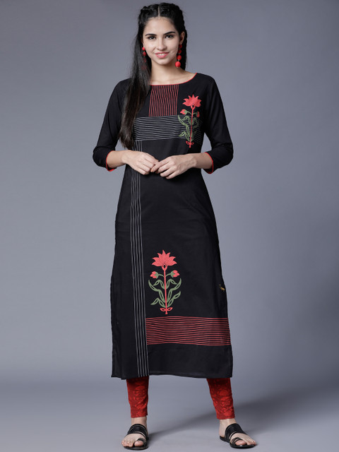 

Folklore Women Black Printed Straight Kurta