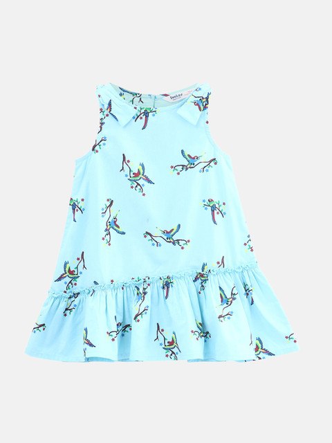 

Beebay Girls Turquoise Blue Printed Drop-Waist Dress