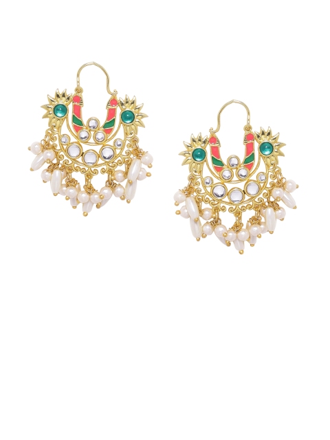 

Studio Voylla Gold-Toned Crescent Shaped Drop Earrings