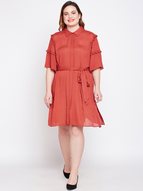 

NuBella Plus Size Women Rust Brown Solid Shirt Dress