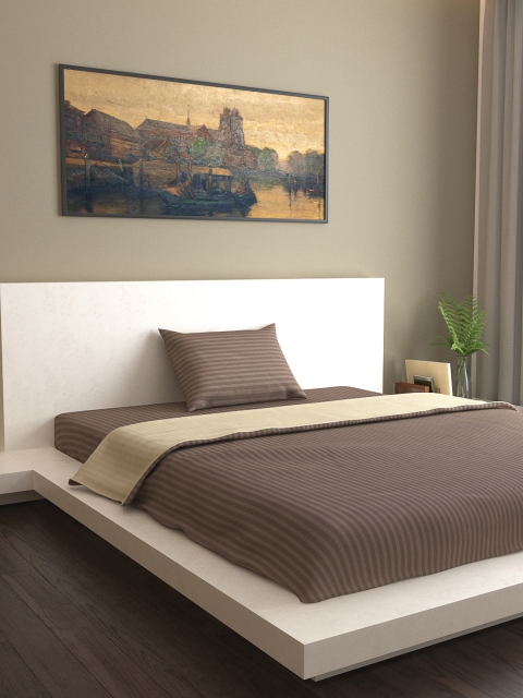 

MARK HOME Cream-Coloured & Beige Striped Bedding Set with Dohar