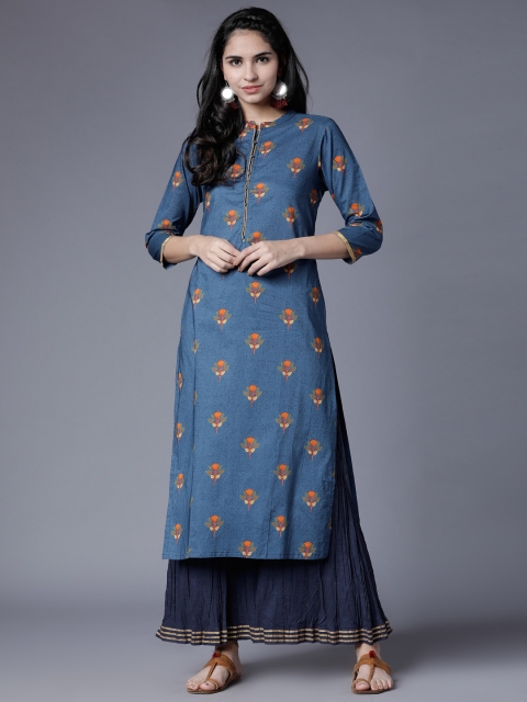 

Folklore Women Blue Printed Straight Kurta