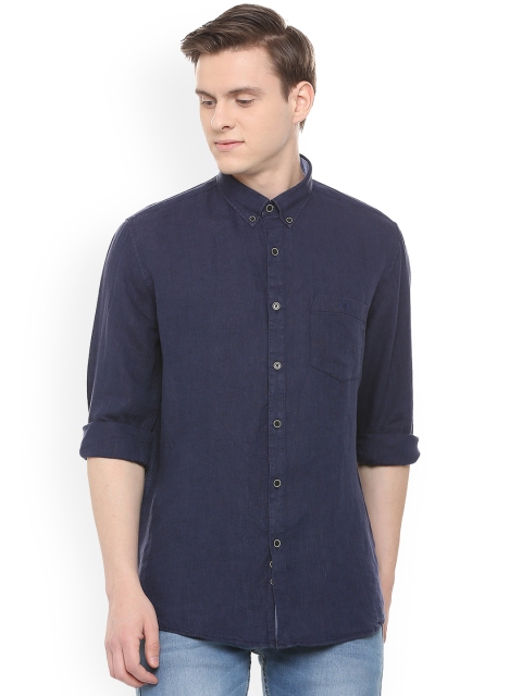 

Van Heusen Sport Men Blue Slim Fit Solid Linen Casual Shirt