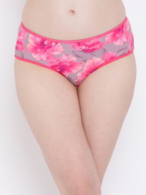 

Clovia Women Pink & Grey Printed Hipster Briefs PN3093P14