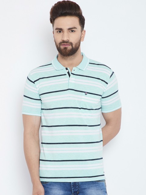 

Duke Men Blue Striped Polo Collar T-shirt