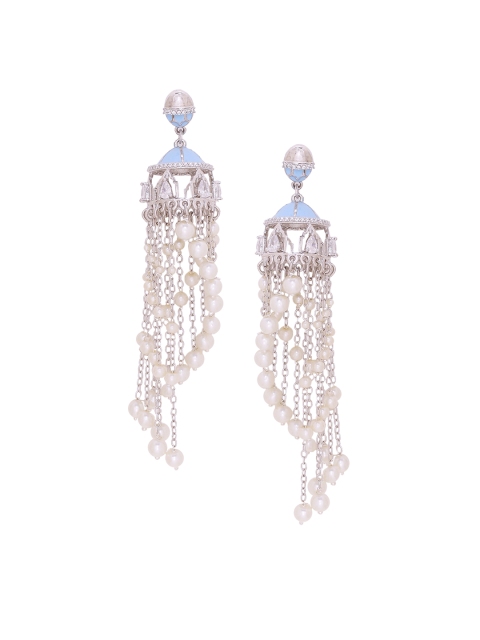

Studio Voylla Silver-Toned & Blue Dome Shaped Jhumkas