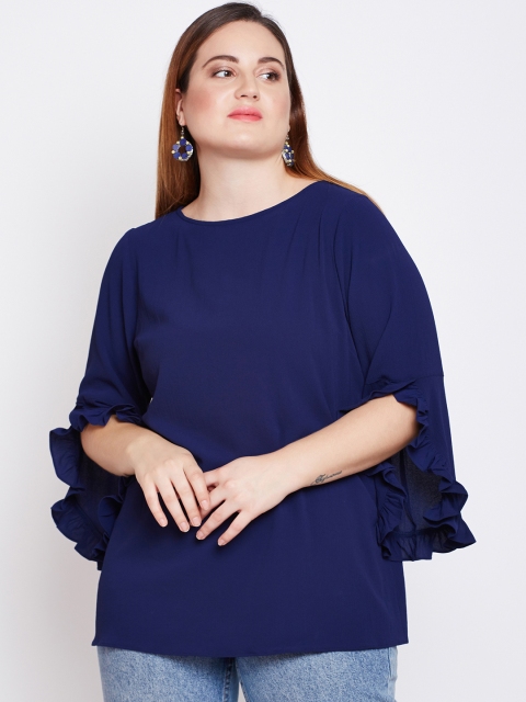 

NuBella Plus Size Women Navy Blue Solid A-Line Top