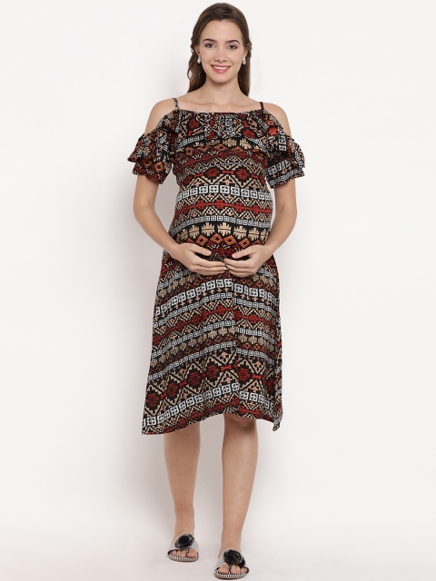 

Mine4Nine Women Black Printed Fit and Flare Dress