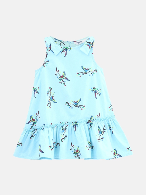 

Beebay Girls Turquoise Blue Printed Drop-Waist Dress