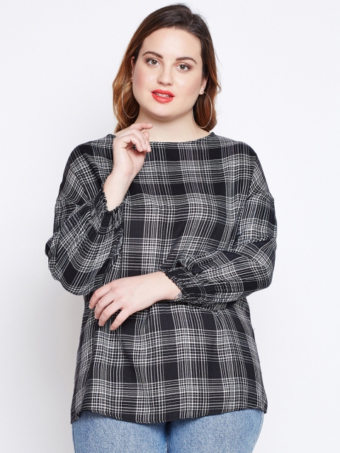 

NuBella Plus Size Women Black Checked A-Line Top