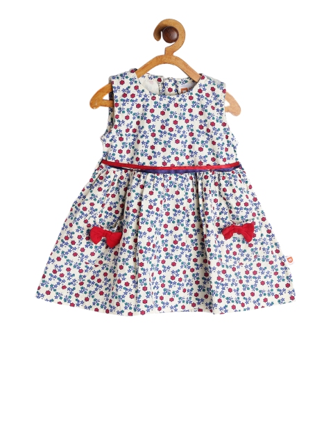 

612 league Girls Off-White Printed Fit and Flare Dress