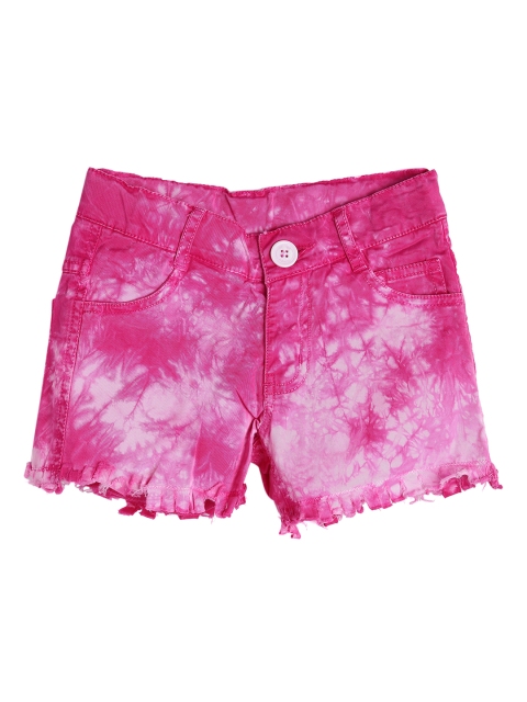 

612 league Girls Fuchsia Washed Regular Fit Denim Shorts