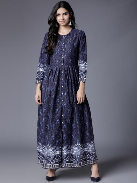 

Folklore Women Navy Blue Printed Maxi Dress