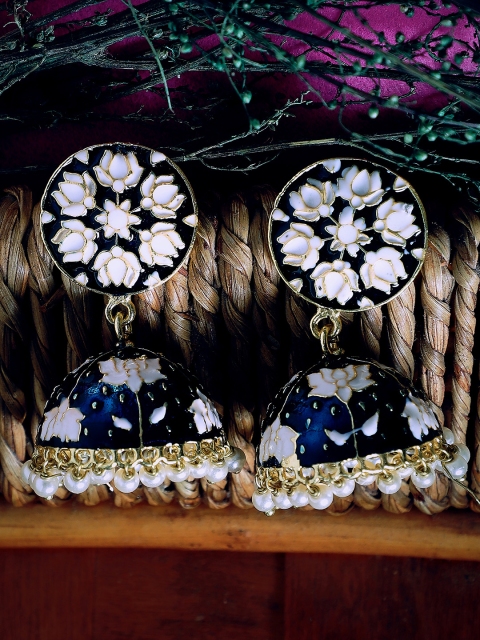 

ZeroKaata Navy Blue & Gold-Toned Dome Shaped Jhumkas