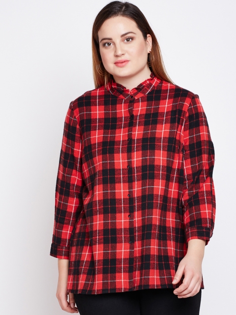 

NuBella Plus Size Women Red Black Regular Fit Checked Casual Shirt