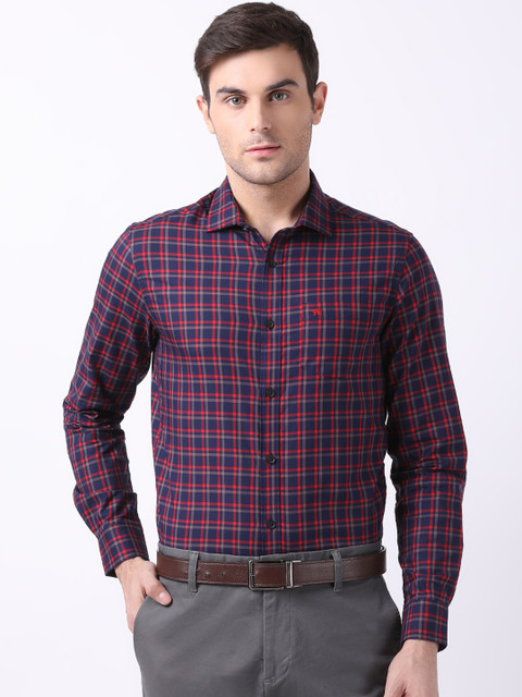 

THE BEAR HOUSE Men Blue & Red Slim Fit Checked Formal Shirt