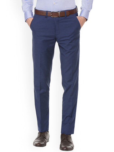 

Van Heusen Men Blue Slim Fit Self Design Formal Trousers