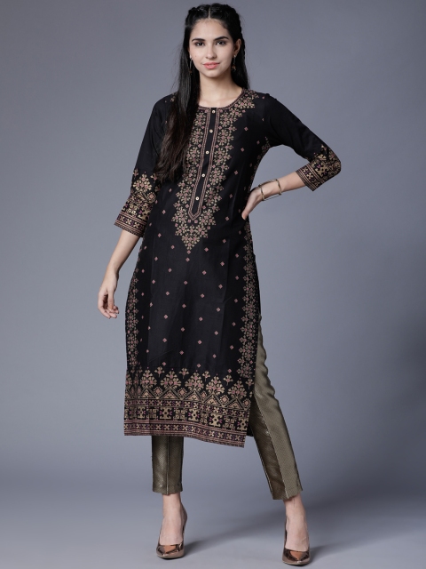 

Folklore Women Black Printed Straight Kurta