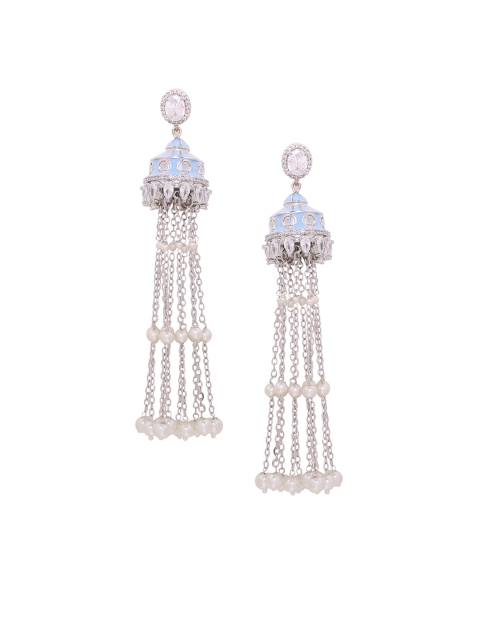 

Studio Voylla Silver-Plated & Blue Contemporary Handcrafted Jhumkas