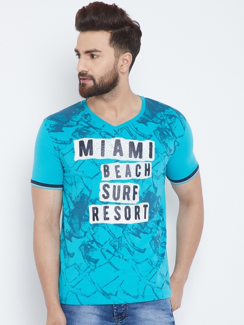 

Duke Men Blue Printed V-Neck T-shirt