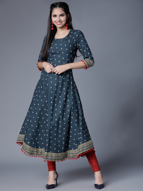 

Folklore Women Sea Green Printed A-Line Kurta